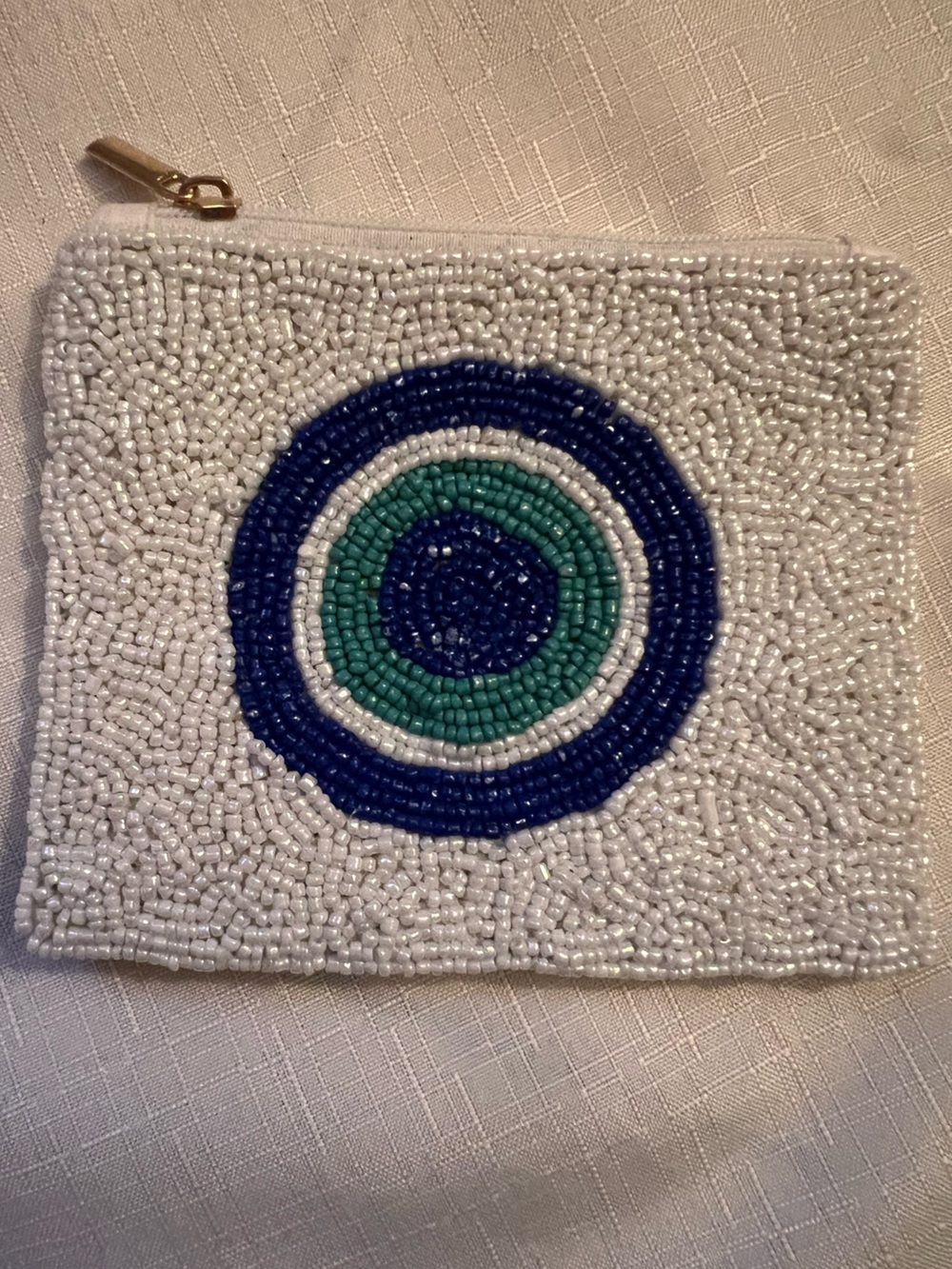 Beaded White Coin Purse with Blue and Green Target Design